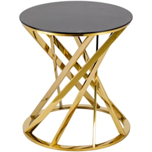Mesa Lateral Redonda em Ferro e Vidro Dourado e Preto - 45x50cm
