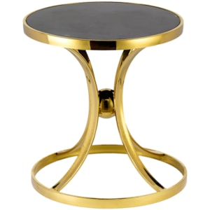 Mesa Lateral Redonda em Ferro e Vidro Dourado e Preto - 50x53cm