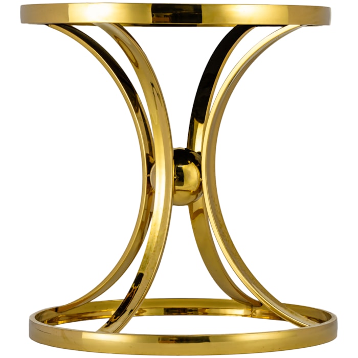 Mesa Lateral Redonda em Ferro e Vidro Dourado e Preto - 50x53cm - Madel Home
