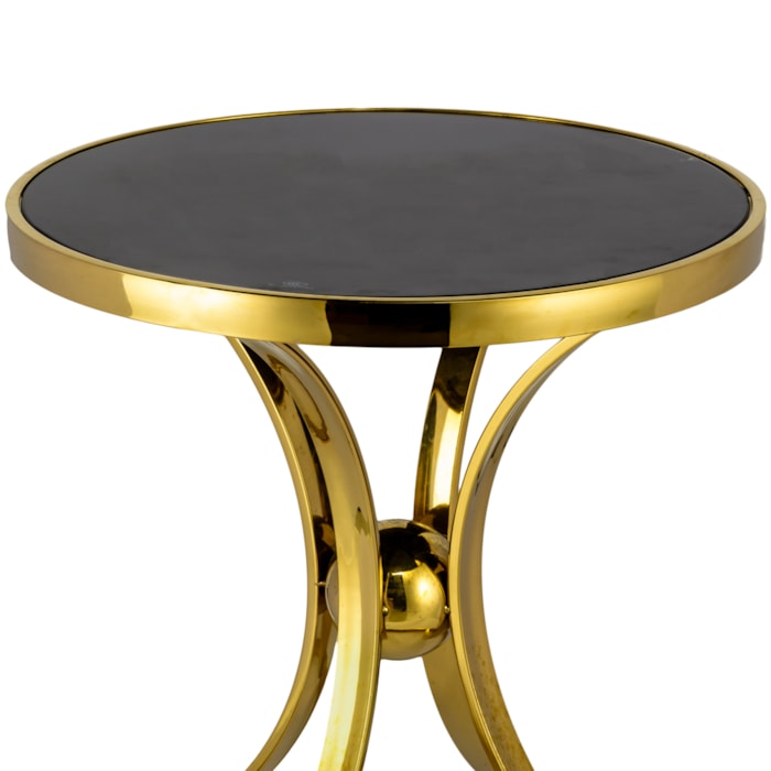 Mesa Lateral Redonda em Ferro e Vidro Dourado e Preto - 50x53cm - Madel Home