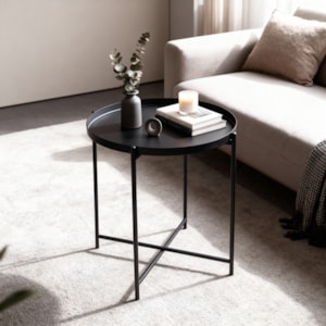 Mesa Lateral Redonda em Metal Preto - 50x43cm