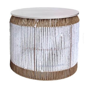 Mesa Lateral Redonda em Palha Natural Branca - 35x45cm