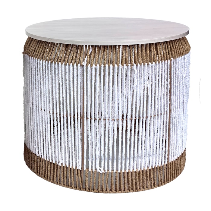Mesa Lateral Redonda em Palha Natural Branca - 35x45cm - Madel Home