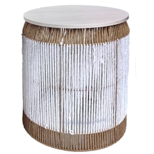 Mesa Lateral Redonda em Palha Natural Branca - 40x50cm