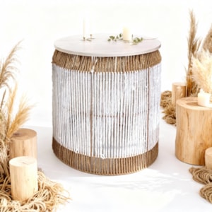 Mesa Lateral Redonda em Palha Natural Branca - 40x50cm