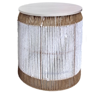 Mesa Lateral Redonda em Palha Natural Branca - 45x55cm