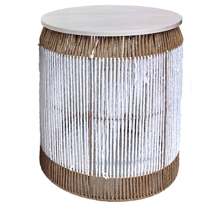 Mesa Lateral Redonda em Palha Natural Branca - 45x55cm - Madel Home