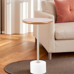Mesa Lateral Redonda Harmony em Madeira Champanhe e Cinamomo Mel - 38x65cm