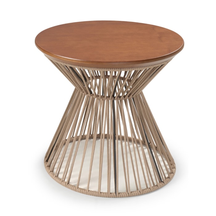 Mesa Lateral Redonda Normandia em Madeira Cinamomo e Carvalho - 50x49cm - Madel Home