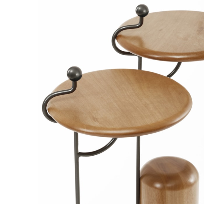 Mesa Lateral Redonda Órbita em Madeira Damasco e Preto - 55x32cm - Madel Home