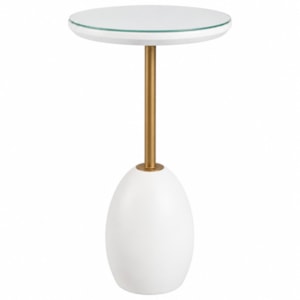 Mesa Lateral Redonda Urban em Vidro Branco e Champanhe - 38x65cm