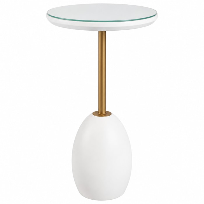 Mesa Lateral Redonda Urban em Vidro Branco e Champanhe - 38x65cm - Madel Home