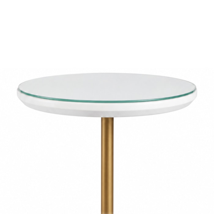 Mesa Lateral Redonda Urban em Vidro Branco e Champanhe - 38x65cm - Madel Home