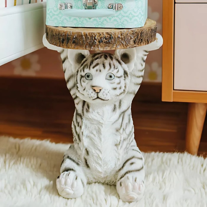 Mesa Lateral Tigre em Resina Branco P - 22x35cm - Madel Home