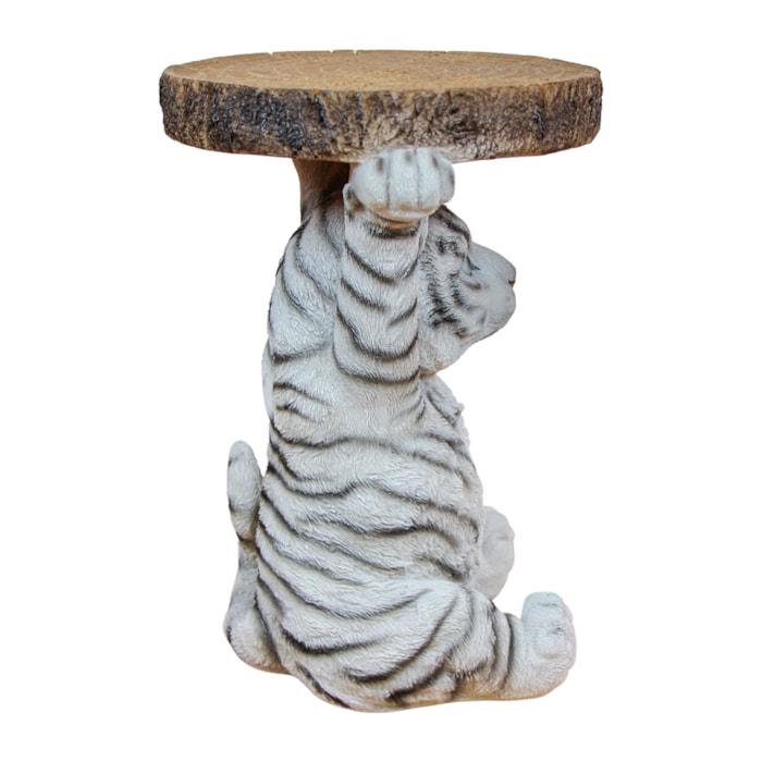 Mesa Lateral Tigre em Resina Branco P - 22x35cm - Madel Home