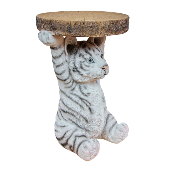 Mesa Lateral Tigre em Resina Branco P - 22x35cm - Madel Home