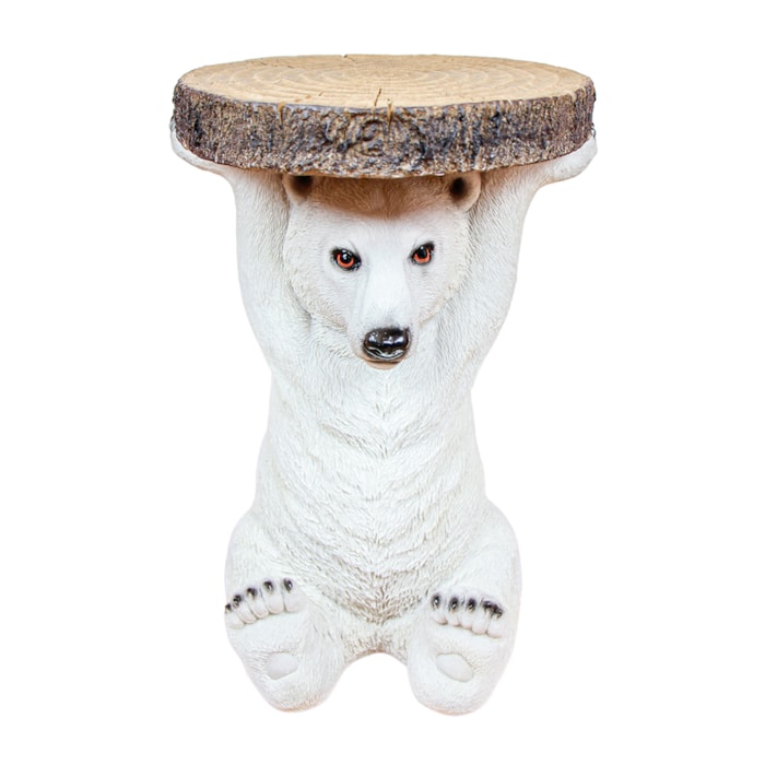 Mesa Lateral Urso Polar em Resina Branco P - 22x35cm - Madel Home