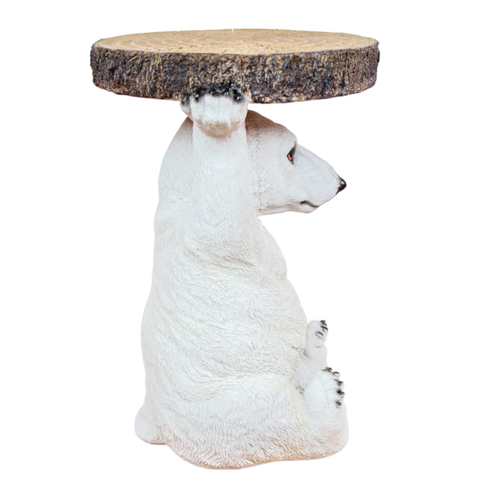 Mesa Lateral Urso Polar em Resina Branco P - 22x35cm - Madel Home