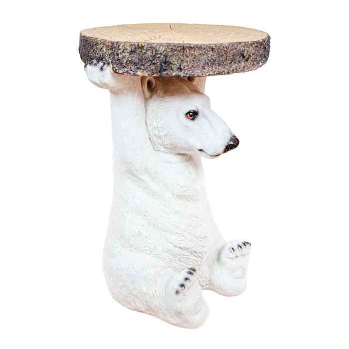 Mesa Lateral Urso Polar em Resina Branco P - 22x35cm - Madel Home