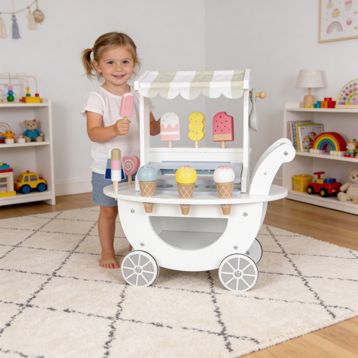 Mini Carrinho de Sorvete Infantil em Madeira - Brinquedo 15 Peças - Madel Home