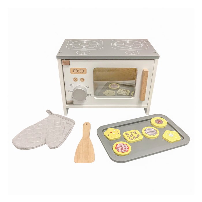 Mini Microondas de Madeira Bandeja 6 Cookies Luva Espátula - Madel Home