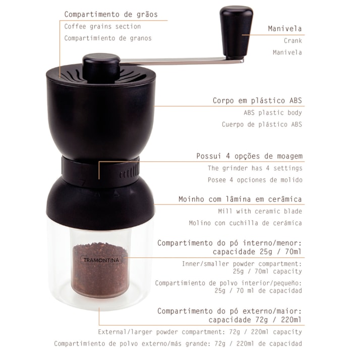 Moedor de Café Plástico ABS com Moinho em Cerâmica Tramontina - Madel Home