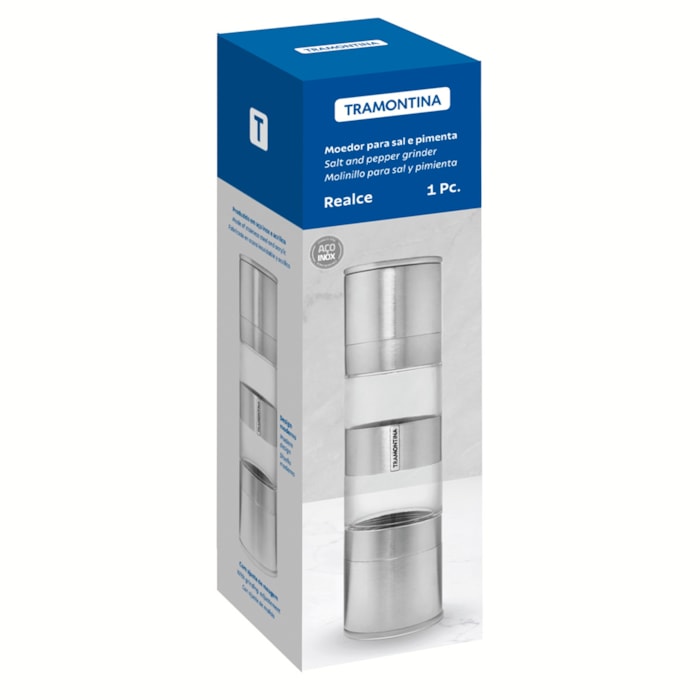 Moedor de Sal e Pimenta em Inox Prata Realce Tramontina - 19cm - Madel Home