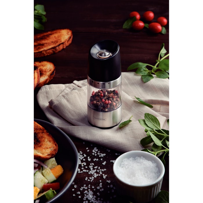 Moedor de Sal e Pimenta em Inox Preto Realce Tramontina - 14cm - Madel Home