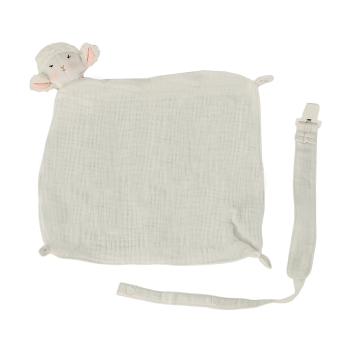 Naninha e Porta Chupeta Ovelha 100% Algodão Branco - Madel Home