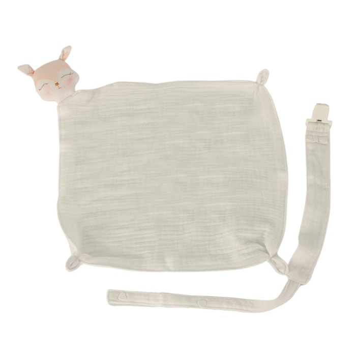 Naninha e Porta Chupeta Raposa Rosa 100% Algodão Rosa - Madel Home
