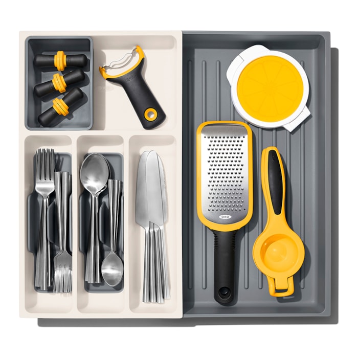 Organizador de Gaveta Expansível Utensílios 5 Compartimentos 41x45cm Oxo Cinza - Madel Home