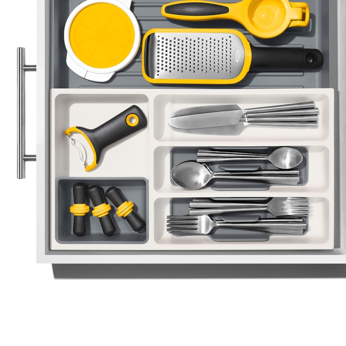 Organizador de Gaveta Expansível Utensílios 5 Compartimentos 41x45cm Oxo Cinza - Madel Home