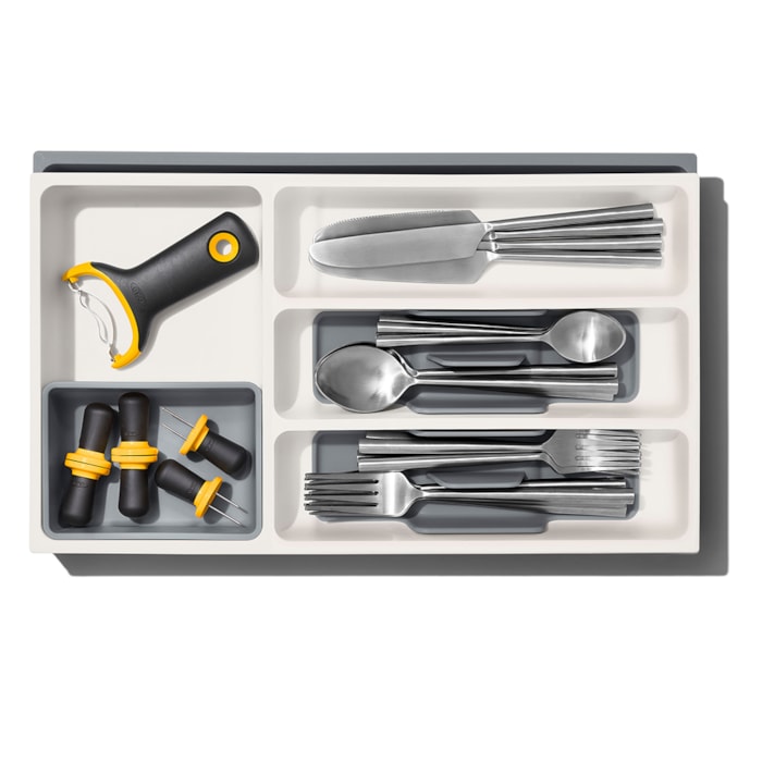 Organizador de Gaveta Expansível Utensílios 5 Compartimentos 41x45cm Oxo Cinza - Madel Home