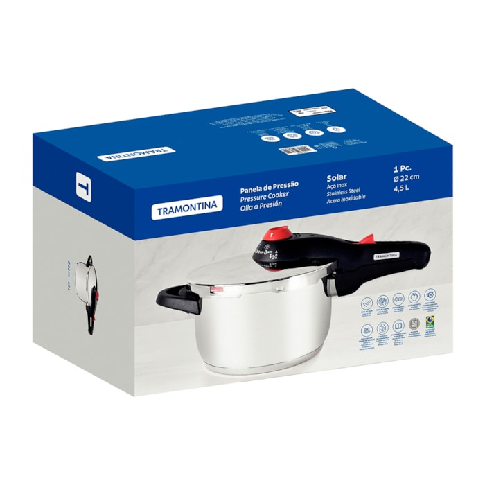 Panela de Pressão Solar Aço Inox Fundo Triplo Tramontina - 4,5L - Madel Home