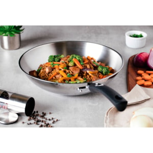 Panela Wok Aço Inox Astro Silicone Fundo Triplo Tramontina - 28 cm