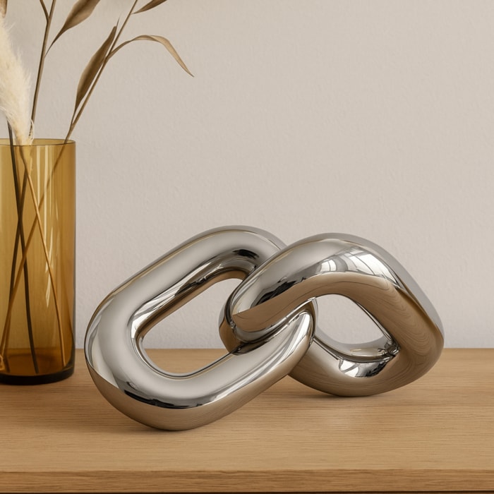Peça Decorativa de Cerâmica Corrente 2 Elos Prata - 23cm - Madel Home