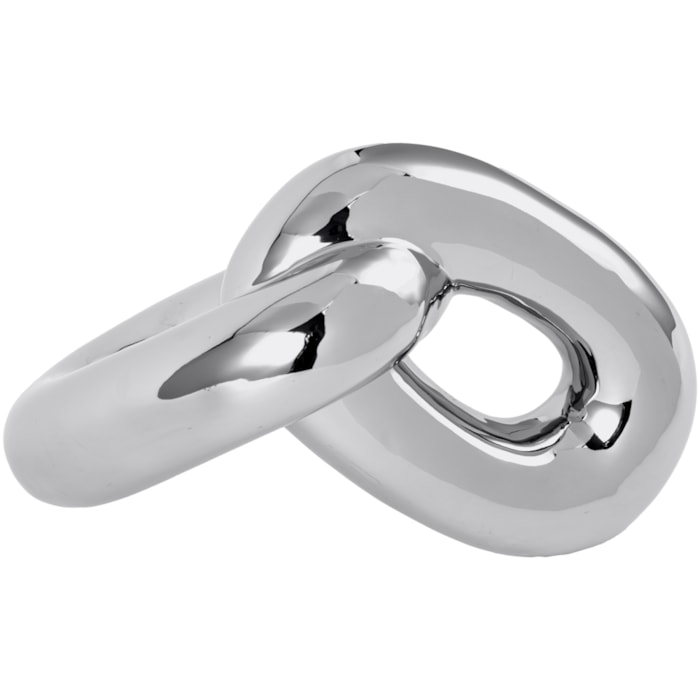 Peça Decorativa de Cerâmica Corrente 2 Elos Prata - 23cm - Madel Home