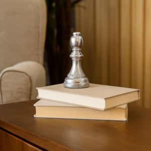 Peça Decorativa Pino Xadrez Bispo em Resina Prateada - 23cm