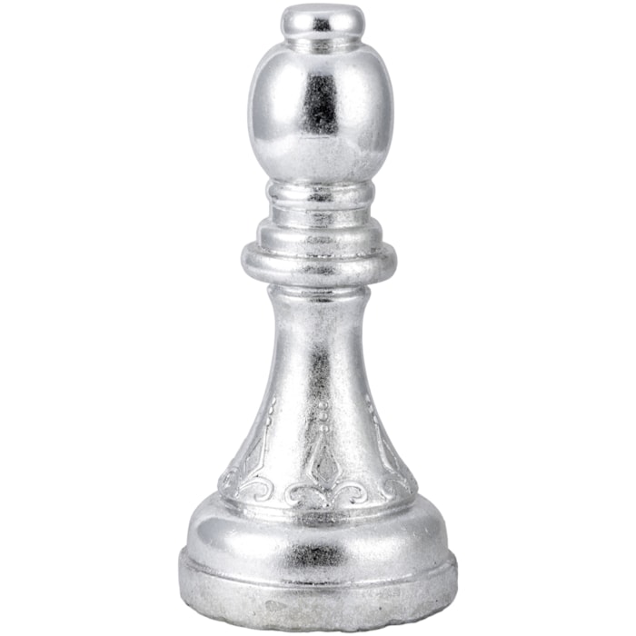 Peça Decorativa Pino Xadrez Bispo em Resina Prateada - 23cm - Madel Home