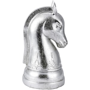 Peça Decorativa Pino Xadrez Cavalo em Resina Prateada - 19cm
