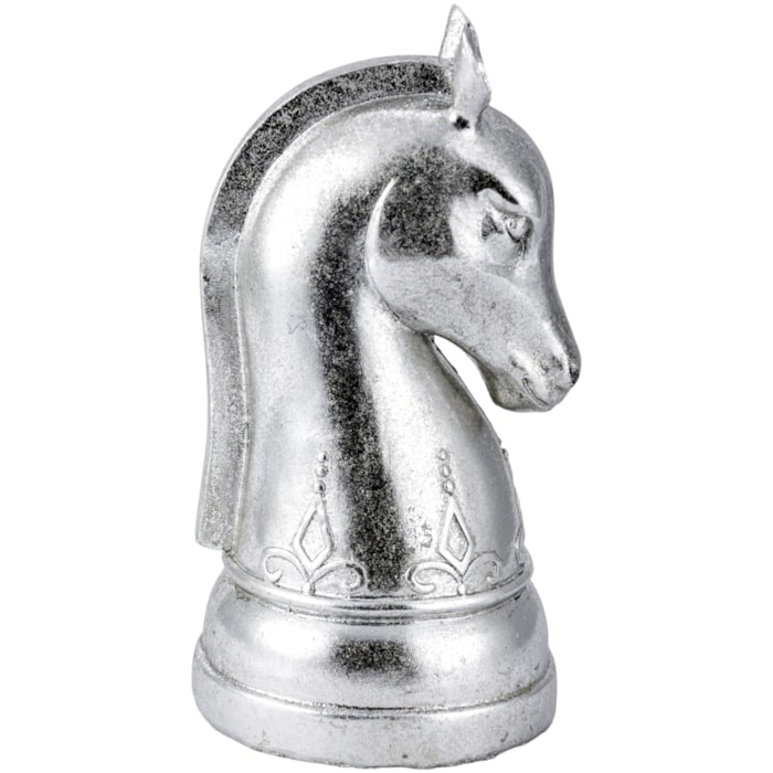 Peça Decorativa Pino Xadrez Cavalo em Resina Prateada - 19cm - Madel Home