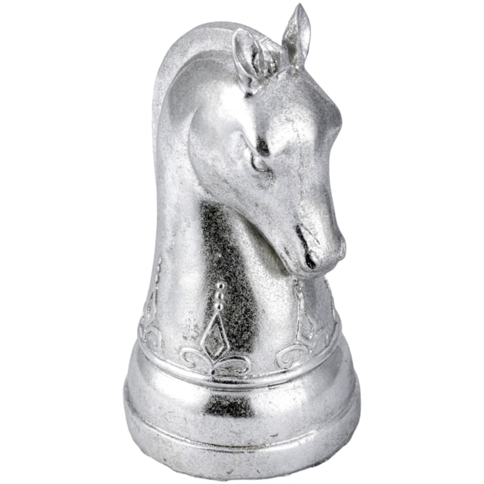 Peça Decorativa Pino Xadrez Cavalo em Resina Prateada - 19cm - Madel Home