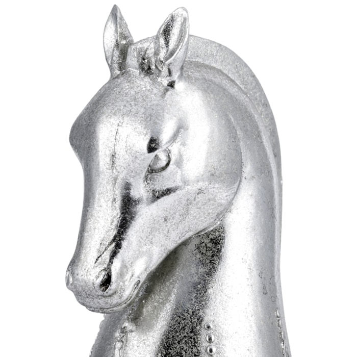 Peça Decorativa Pino Xadrez Cavalo em Resina Prateada - 19cm - Madel Home