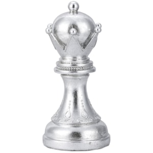 Peça Decorativa Pino Xadrez Rainha em Resina Prateada - 25cm 