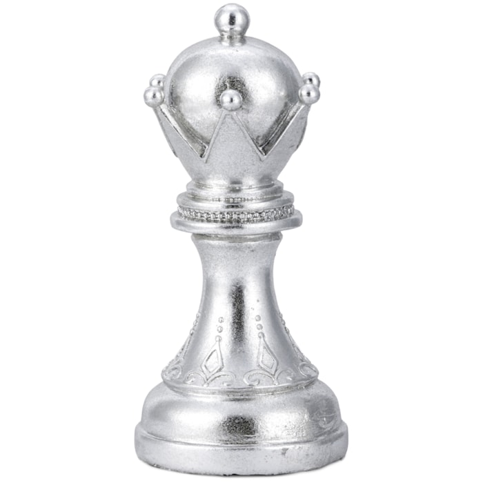 Peça Decorativa Pino Xadrez Rainha em Resina Prateada - 25cm - Madel Home