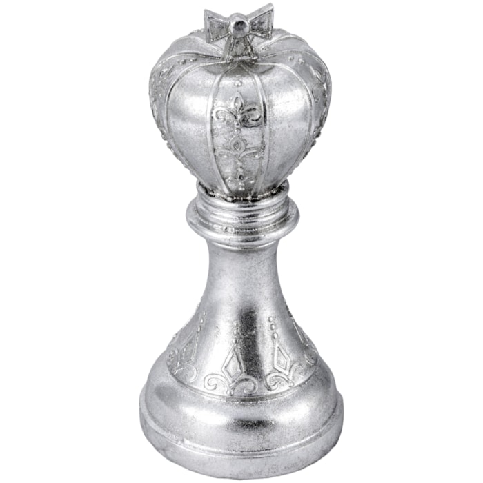 Peça Decorativa Pino Xadrez Rei em Resina Prateada - 26cm - Madel Home