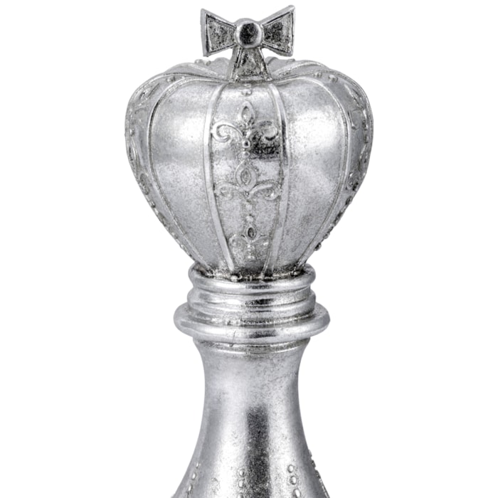 Peça Decorativa Pino Xadrez Rei em Resina Prateada - 26cm - Madel Home