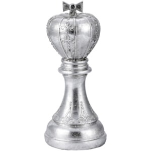 Peça Decorativa Pino Xadrez Rei em Resina Prateada - 26cm