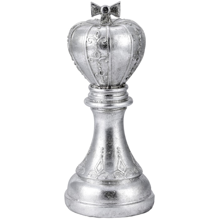 Peça Decorativa Pino Xadrez Rei em Resina Prateada - 26cm - Madel Home