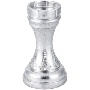 Peça Decorativa Pino Xadrez Torre em Resina Prateada - 19cm 